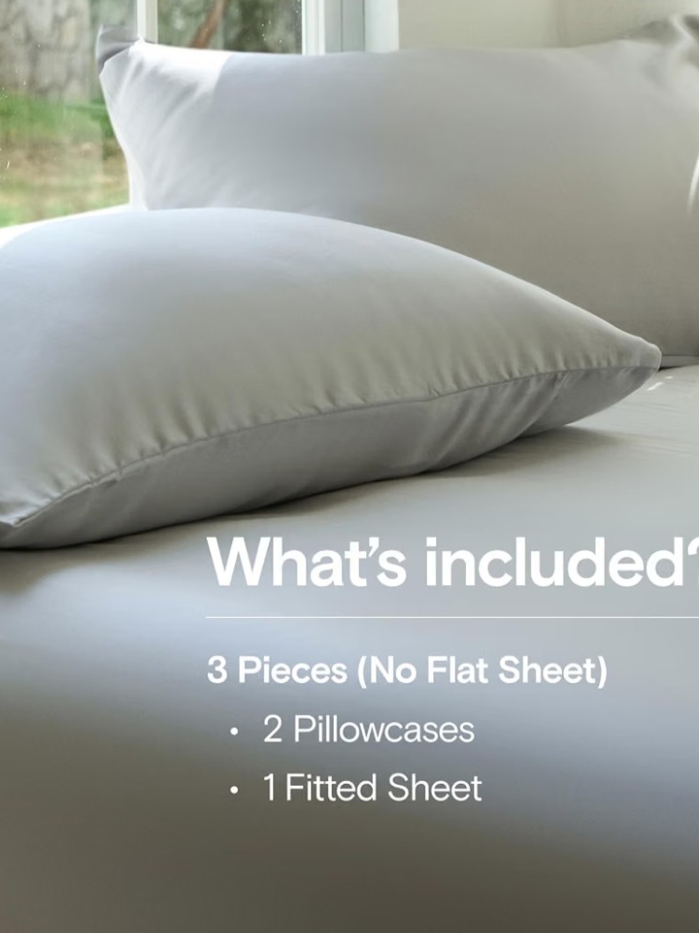 Luxury Gray Pillowcases and Fitted Sheet Set - 3 Piece New